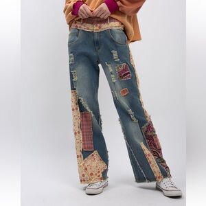 NWT BlueVelvet Distressed Pink Patchwork Stretchy Jeans